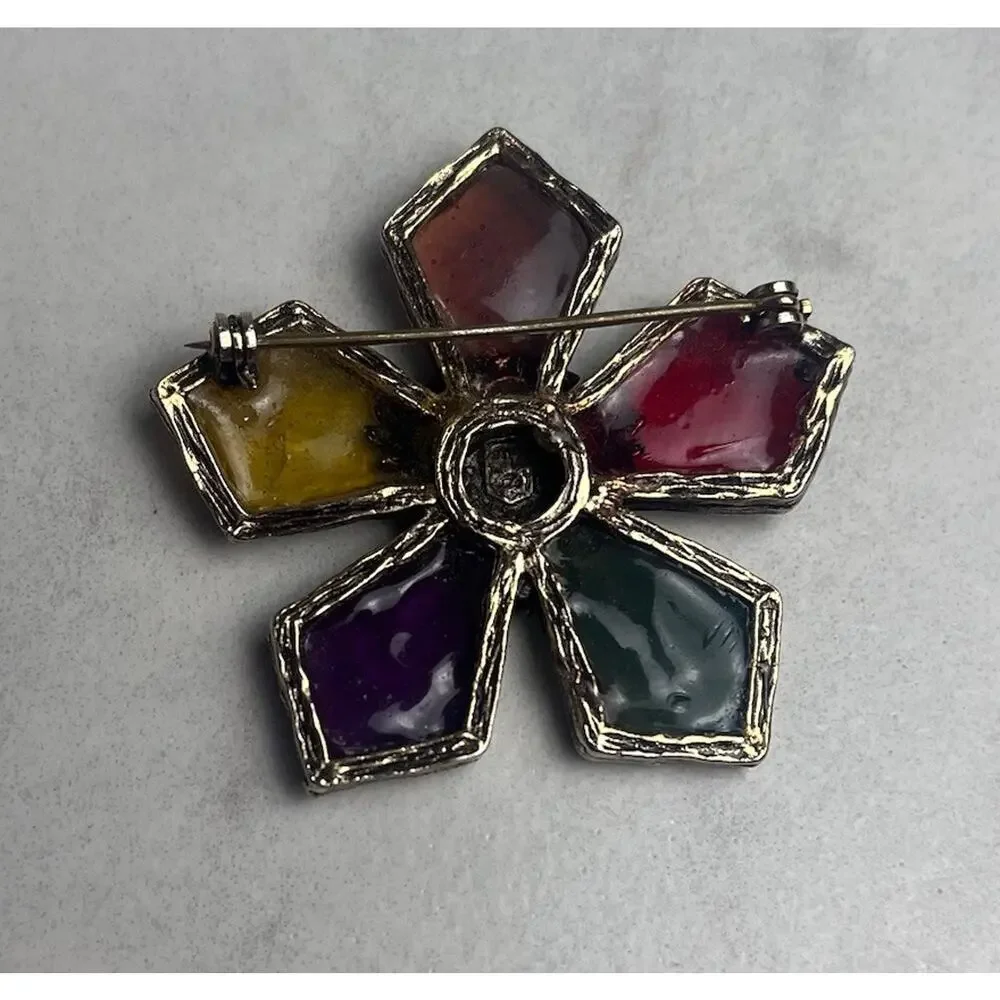 Vintage Coro Venetian Glow Stained Glass Resin Griffin Brooch Heraldic Star